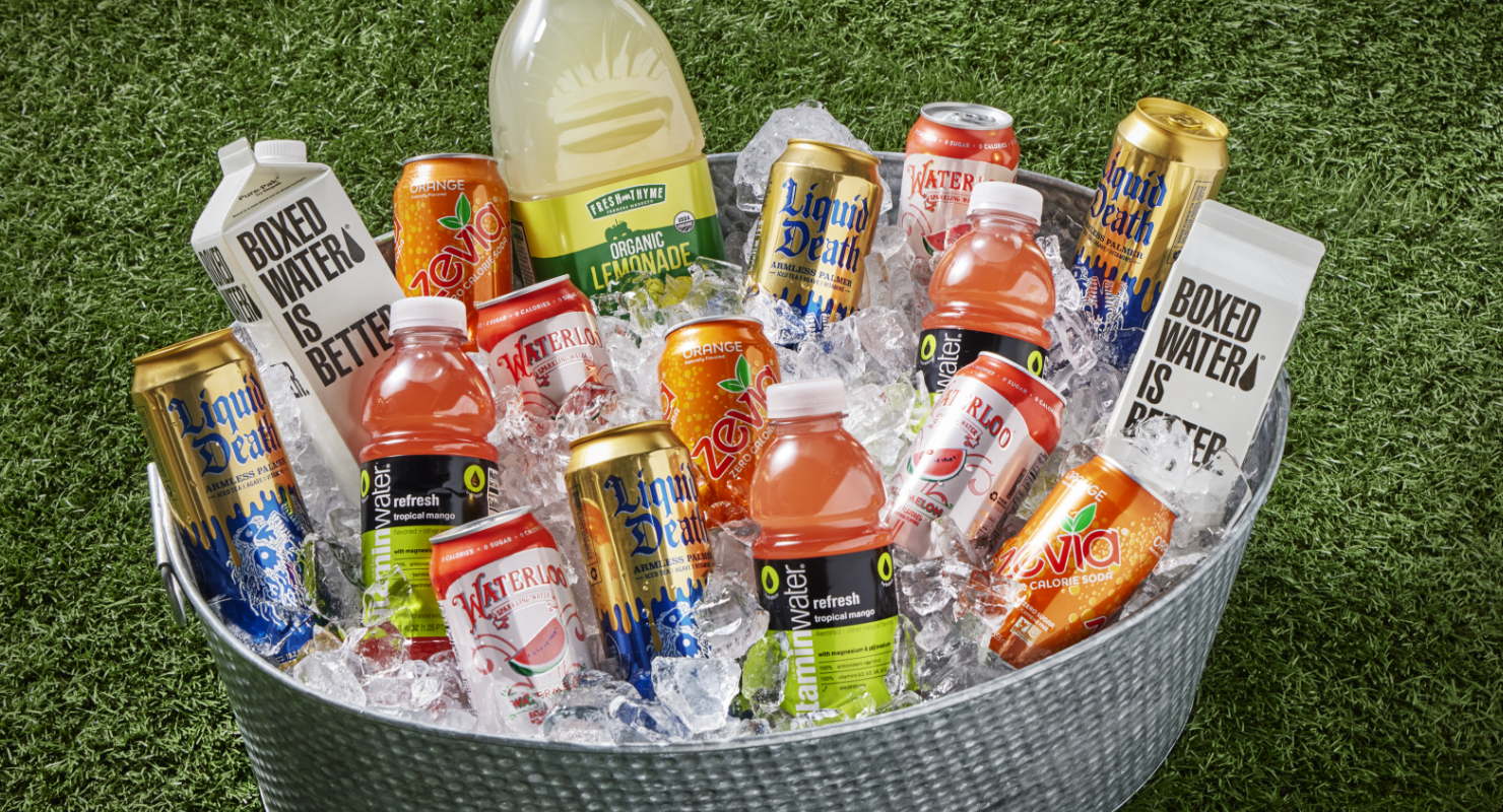 Beverages in a cooler on the ground: feature1_!