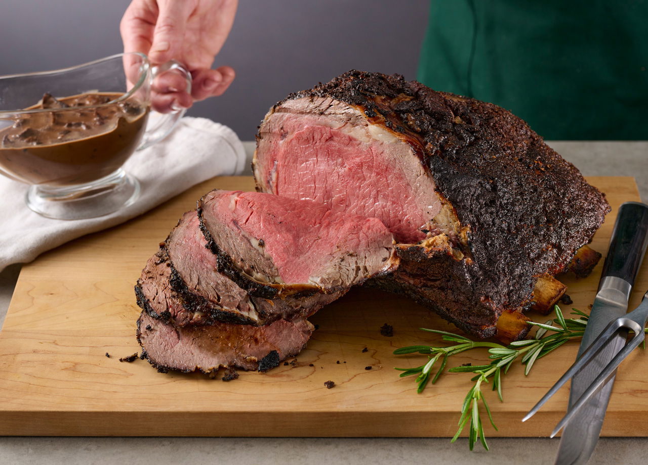 Coffee-Crusted Prime Rib with Shiitake Wine Sauce