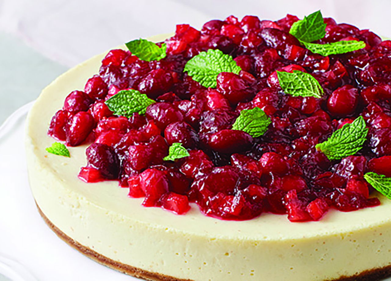 Eggnog Cheesecake with Cranberry Compote