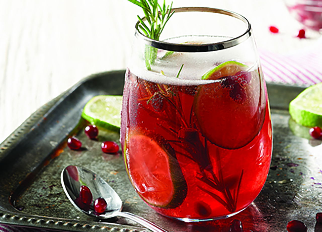 Rosemary-Lime Pomegranate Spritzers