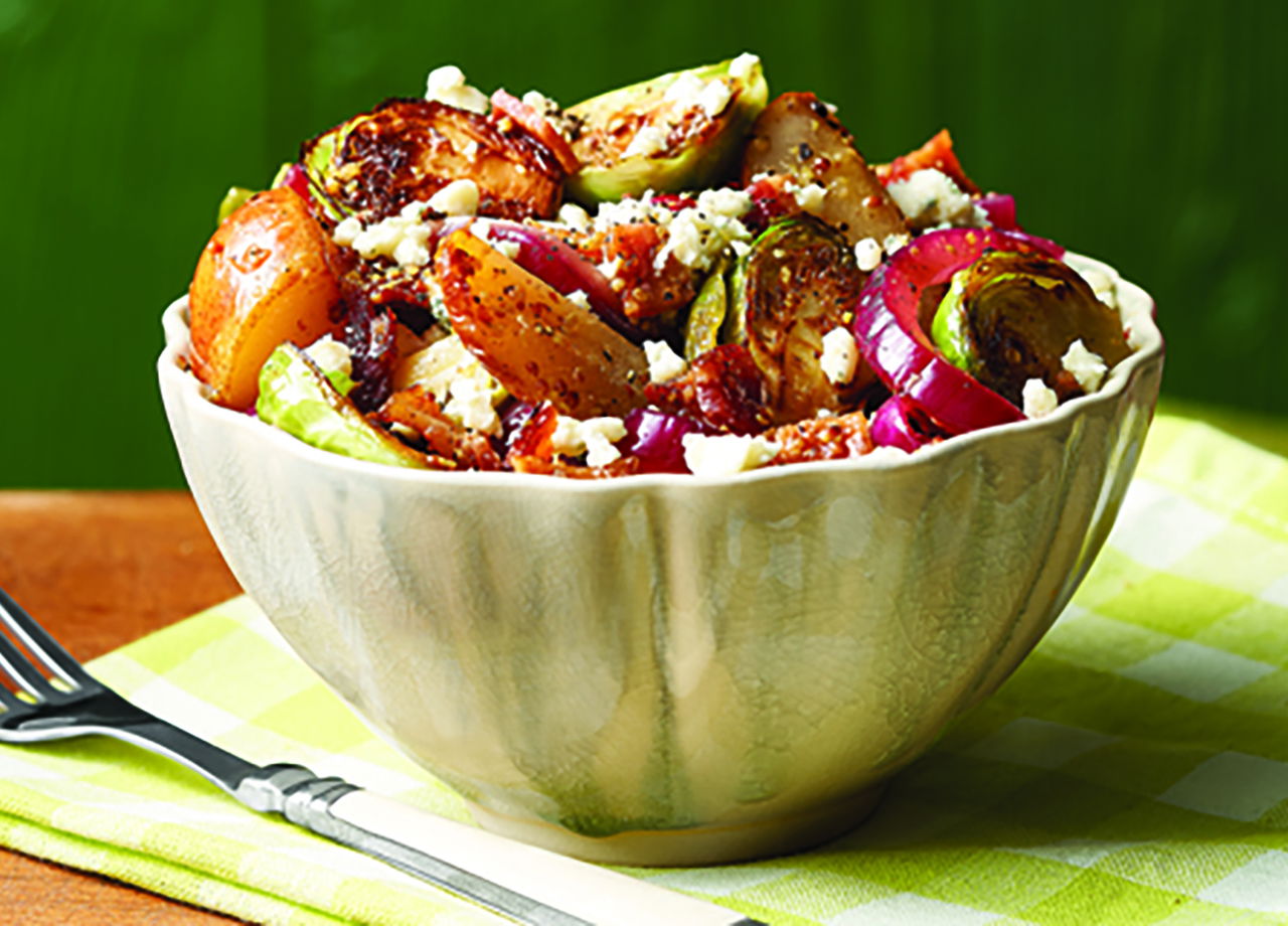 Pear & Brussels Sprouts salad in a bowl