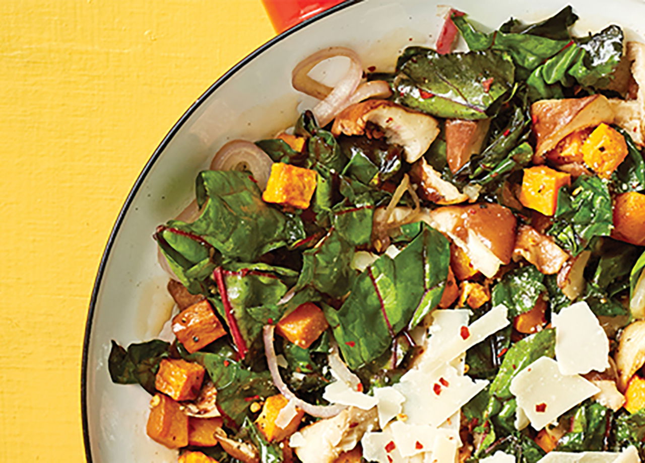 Winter Greens with Sweet Potato & Mushroom