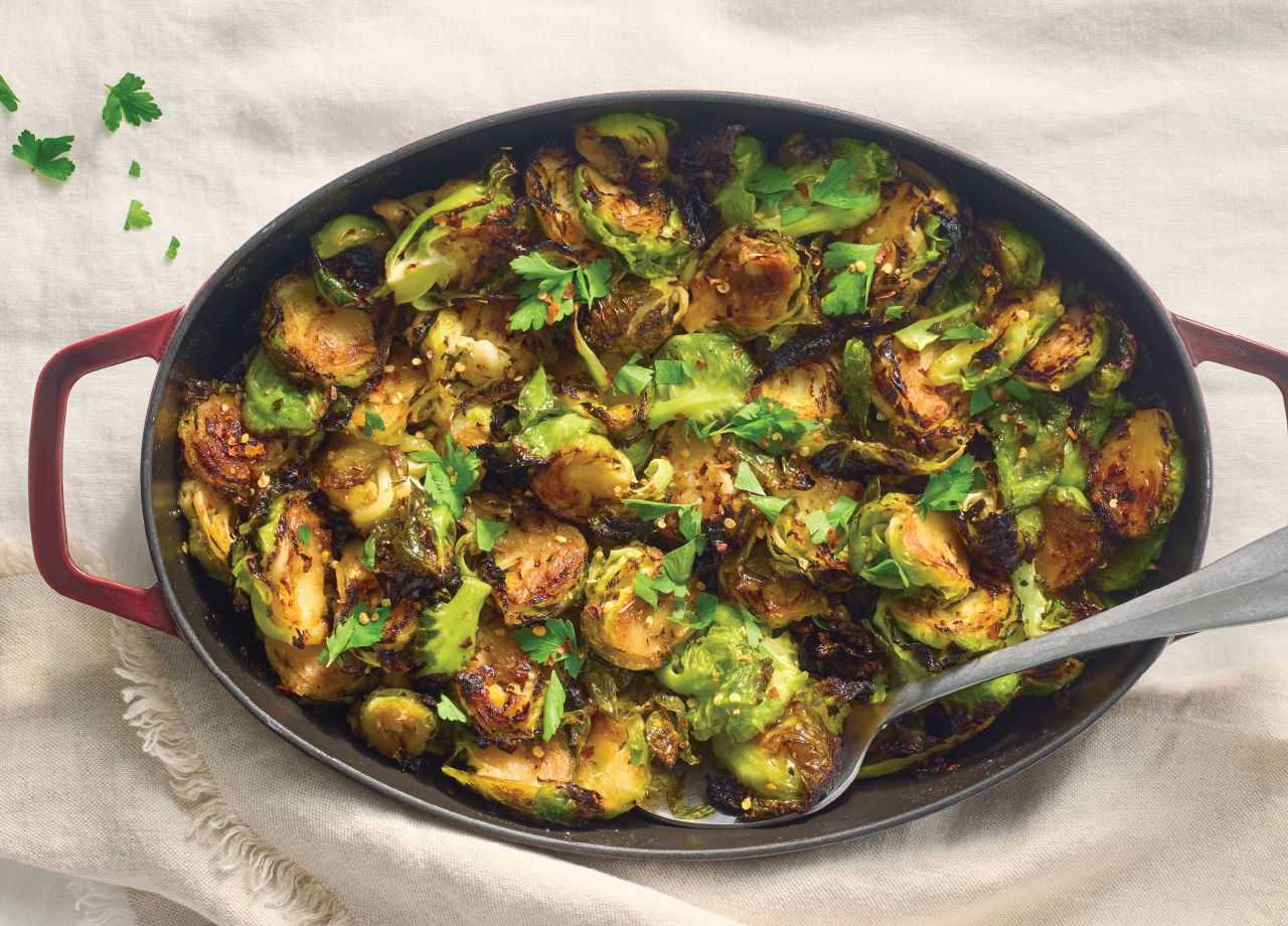 Hot Honey Smashed Brussels Sprouts